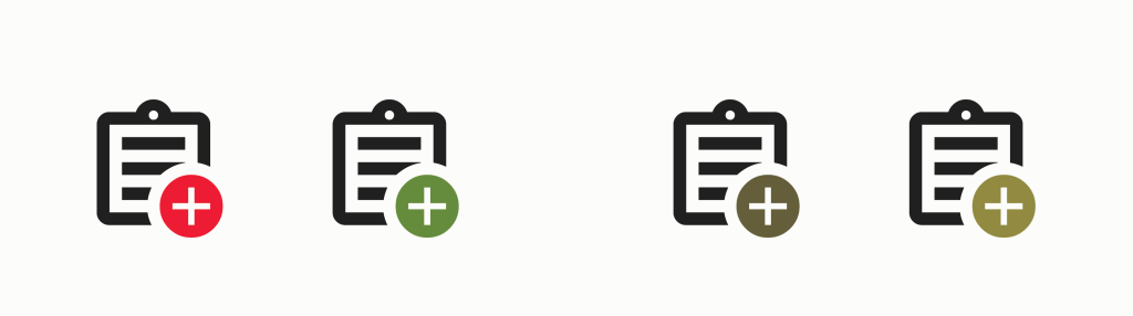 Example of how red and green look like for a person with colour blindness 